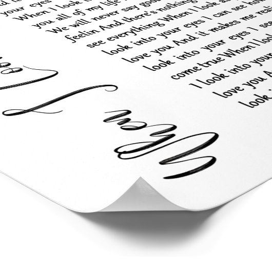 Wanneer ik in uw Eyes White Script Song Lyric kijk Poster (Hoek)