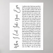 Wanneer ik in uw Eyes White Script Song Lyric kijk Poster (Voorkant)