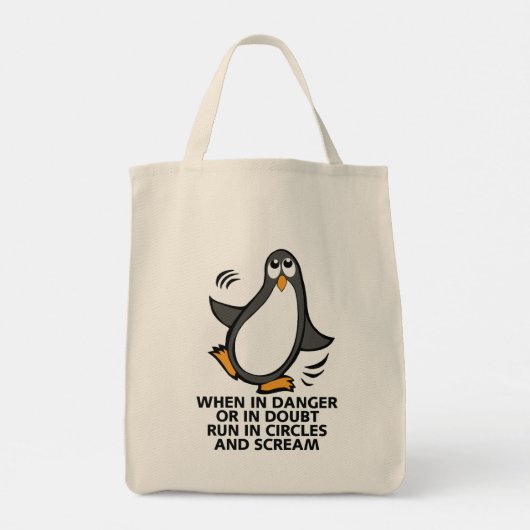 Wanneer in Danger of in Doubt Funny Penguin Grocer Tote Bag (Achterkant)