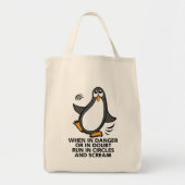Wanneer in Danger of in Doubt Funny Penguin Grocer Tote Bag (Voorkant)