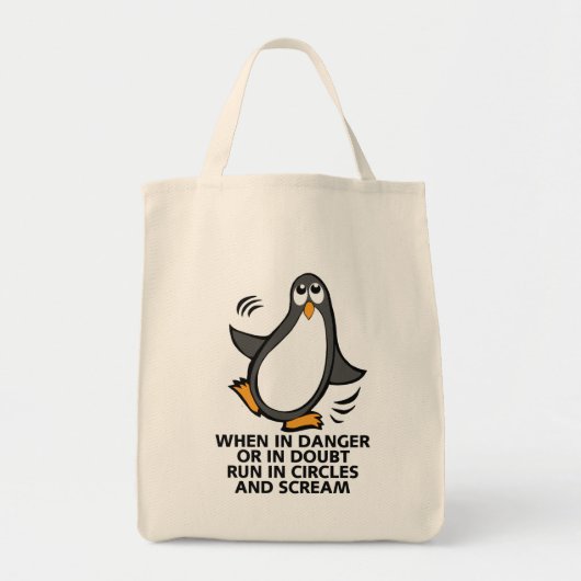 Wanneer in Danger of in Doubt Funny Penguin Grocer Tote Bag (Voorkant)