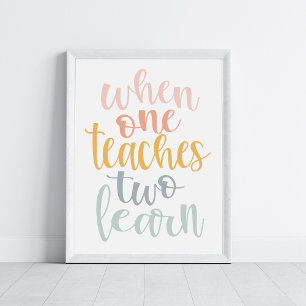 Wanneer men leert twee leren pastel regenboog kleu poster