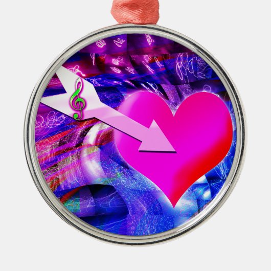 Wanneer Music pijl gericht op het hart Metalen Ornament (Voorkant)