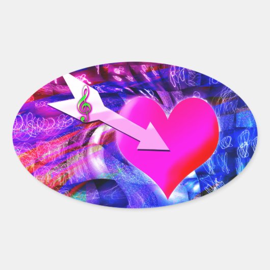 Wanneer Music pijl gericht op het hart Ovale Sticker (Voorkant)