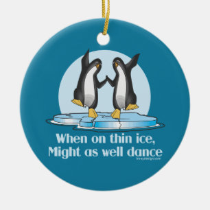 Wanneer op Thin Ice Pinguins Funny Design Keramisch Ornament