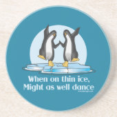 Wanneer op Thin Ice Pinguins Funny Design Zandsteen Onderzetter (Voorkant)