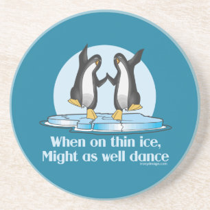 Wanneer op Thin Ice Pinguins Funny Design Zandsteen Onderzetter