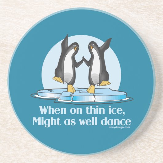 Wanneer op Thin Ice Pinguins Funny Design Zandsteen Onderzetter (Voorkant)