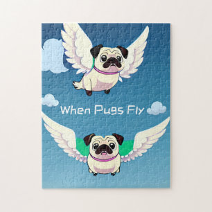 Wanneer Pugs Fly Cartoon Pug Puppy Leuk Schattig G Legpuzzel