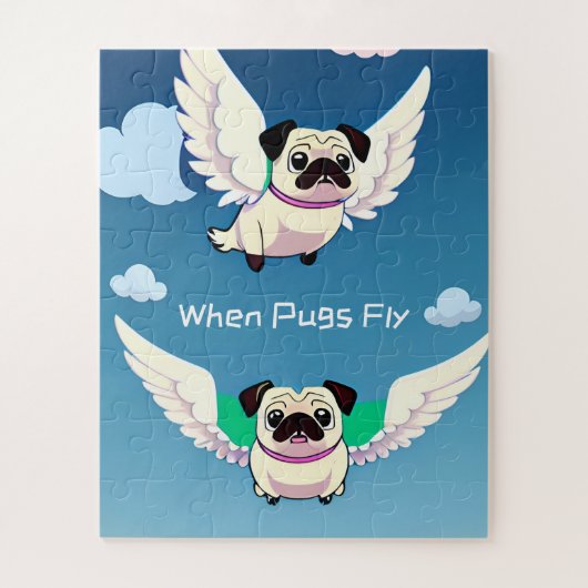 Wanneer Pugs Fly Leuke Vliegende Puppies Cartoon i Legpuzzel (Verticaal)