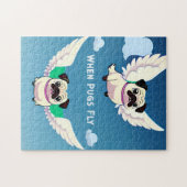Wanneer Pugs Funny en Cute Pug Dogs in the Sky vli Legpuzzel (Horizontaal)