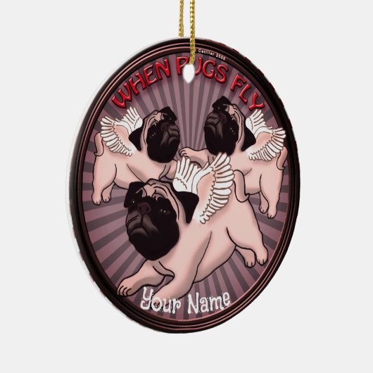 Wanneer pugs vliegen keramisch ornament (Rechts)