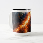 Wanneer twee planeten botsen tweekleurige koffiemok (Voorkant links)