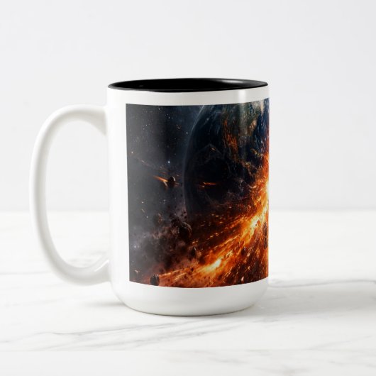 Wanneer twee planeten botsen tweekleurige koffiemok (Links)
