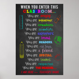 Wanneer u dit leslokaal ingaat, is het lesgeven poster