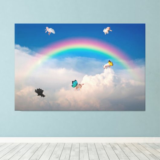 Wanneer Varkens 2 Stretched Canvas drukken (Insitu (Houten vloer))