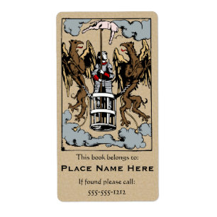 Wanneer Varkens medieval Woodcut Bookplate Label v