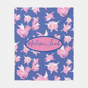 Wanneer varkens schattig roze blauw vliegen fleece deken