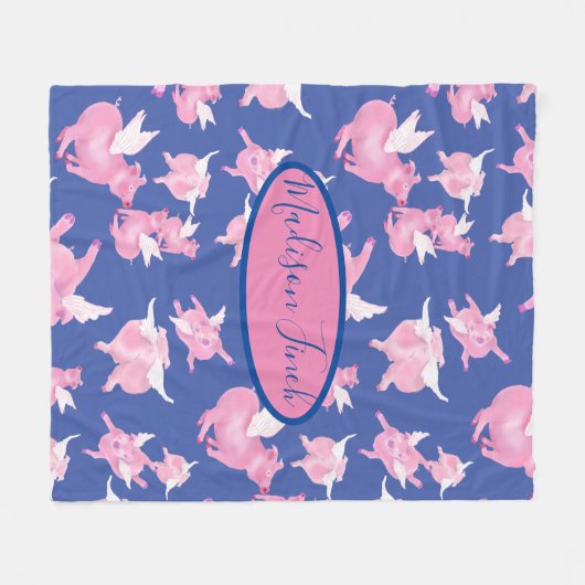 Wanneer varkens schattig roze blauw vliegen fleece deken (Voorkant (Horizontaal))