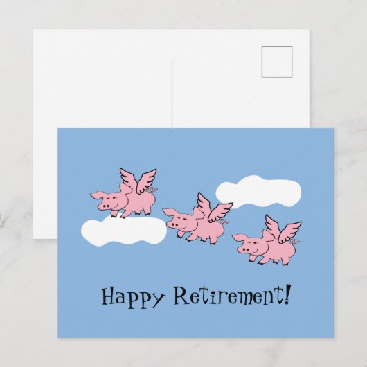 Wanneer varkens vliegen grappig pensioen briefkaart (Voorkant / Achterkant)