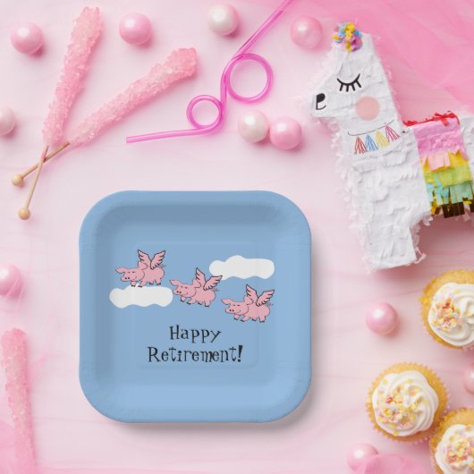 Wanneer varkens vliegen grappig pensioen papieren bordje (Feest)