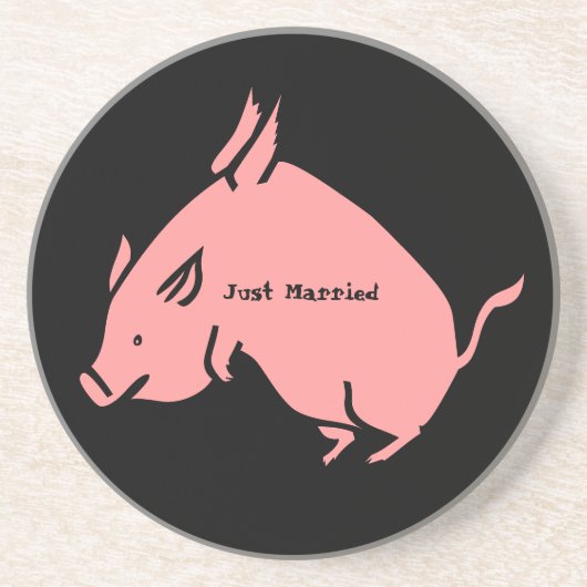 Wanneer varkens vliegen "Just Married" onderzetter (Voorkant)