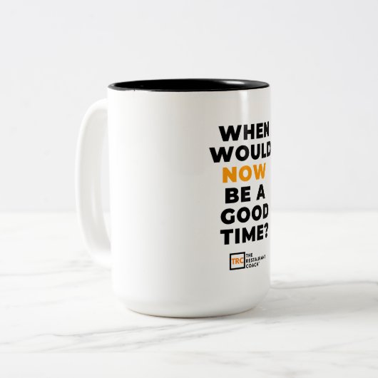 Wanneer zou NU de Mok van het koffie-voorstel (Voorkant links)