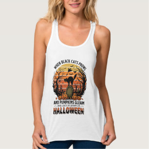 Wanneer zwarte katten sluipen Halloween Kat Grafst Tanktop