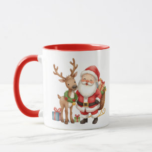 Wanordelijke lachende kerstman met rendieren. mok