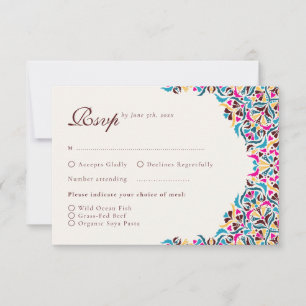 Wanordelijke luxe ivoorkleurige bloemrijke stijl r RSVP kaartje