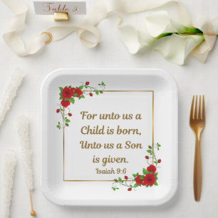“Want ons is een kind geboren” Jesaja 9:6 Set van Papieren Bordje