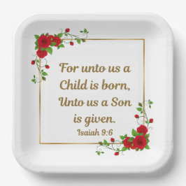 “Want ons is een kind geboren” Jesaja 9:6 Set van  Papieren Bordje