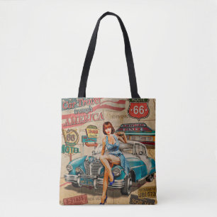 Want travel through America vintage poster. 66,roo Tote Bag