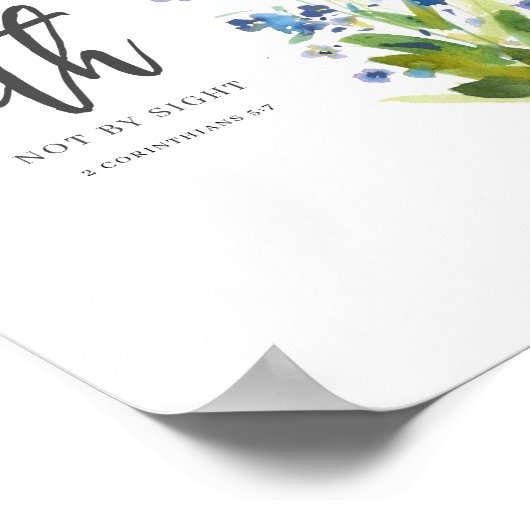 Want wij leven door het geloof Blauwe Bloemen Bijb Poster (Hoek)