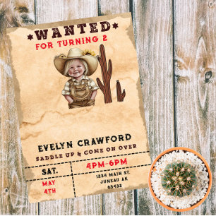 Wanted Country Western Cactus Girl Birthday Magnetische Uitnodiging