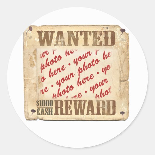 WANTED Poster Photo Lijst Ronde Sticker (Voorkant)