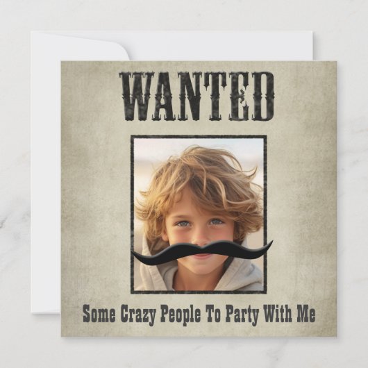 Wanted Poster Uitnodiging - Beweeg de snor (Voorkant)