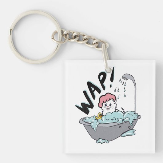 WAP Kat in een buisje Acrylische Sleutelhanger (voorkant)