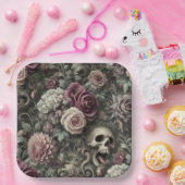 Wapen in de Rozen - Gotische Bloemenschedel Papieren Bordje (Feest)