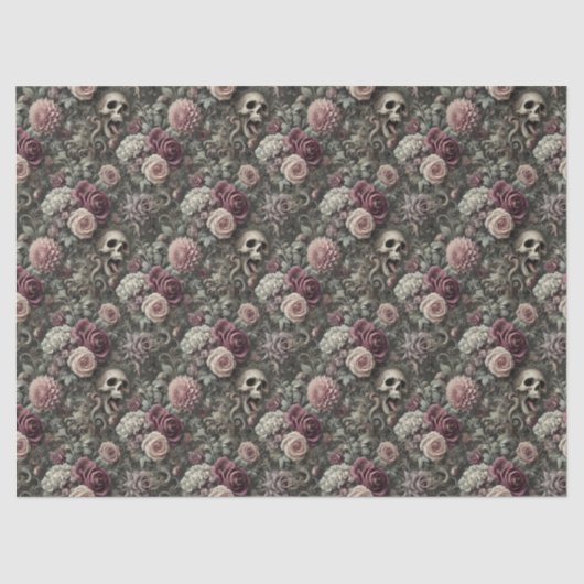 Wapen in de Rozen - Gotische Bloemenschedel Tissuepapier (Voorkant)