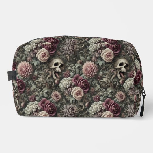 Wapen in de Rozen - Gotische Bloemenschedel Toilettasje (Voorkant)