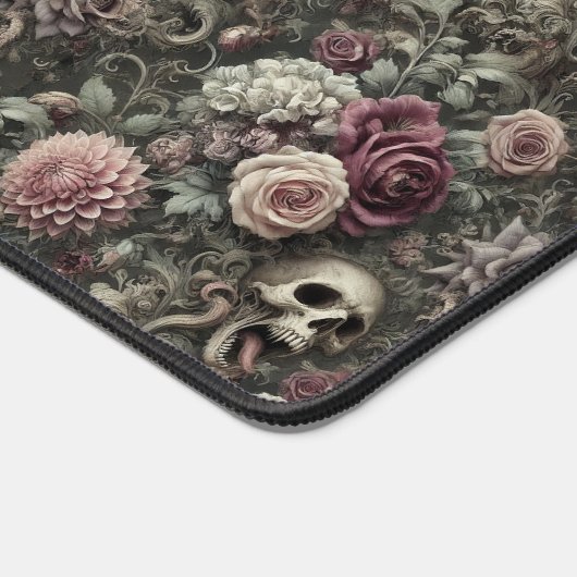 Wapen in het Roos - Gothic Skull Floral Bureaumat (Hoek)