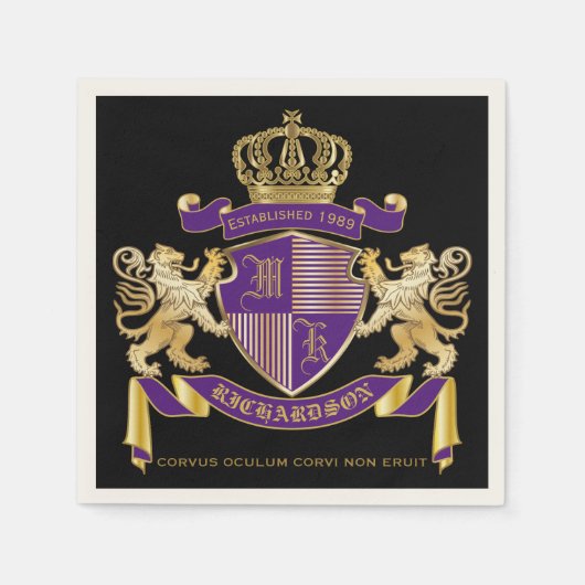 Wapen Monogram Embleem Gouden Leeuw Schild Servet (Voorkant)