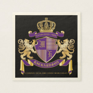 Wapen Monogram Embleem Gouden Leeuw Schild Servet