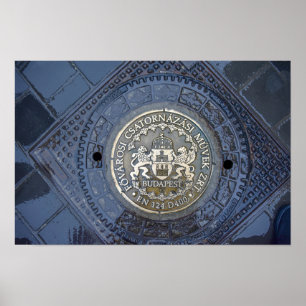 Wapen van Boedapest op een riooldeksel Poster