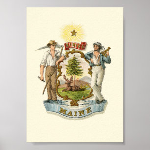 Wapen van de staat Maine (vintage jaren 1870) Poster