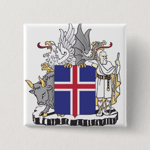 Wapen van IJsland Mythologische Bewakers Kunst Vierkante Button 5,1 Cm
