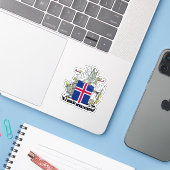 Wapen van IJsland Sticker (Laptop met iPhone)