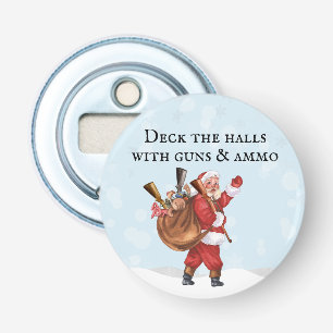 Wapenliefhebbende Kerstman Versier de hal Schieten Button Flesopener