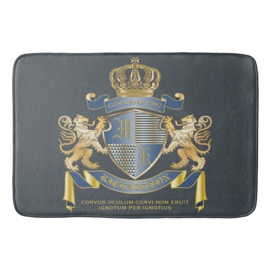 Wapenmantel Metallic Blue Gold Lion Ombre Emblem Badmat (Voorkant)